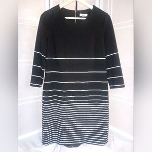 Calvin Klein Women's Black Dress Size P Zippered Back 3/4 Sleeves Stripes